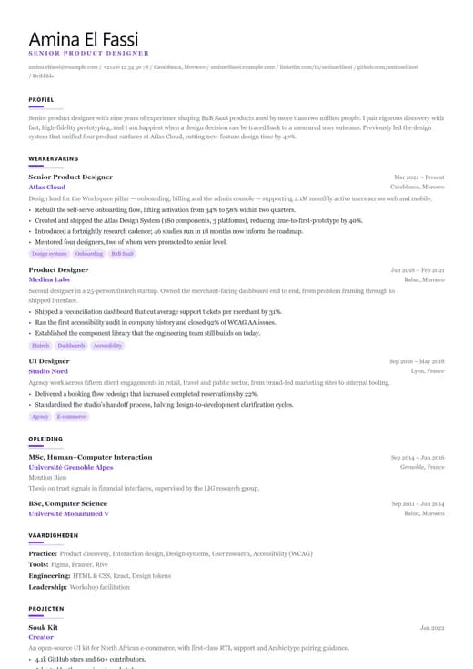 Voorbeeld van cv-sjabloon Creative ATS — een creative cv-opmaak