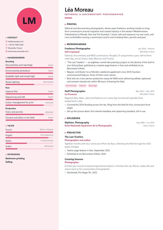 Voorbeeld van cv-sjabloon Creative Designer — een creative cv-opmaak