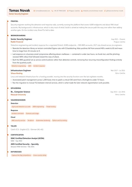 Voorbeeld van cv-sjabloon DevOps Engineer — een technology cv-opmaak