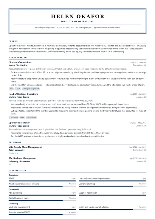 Voorbeeld van cv-sjabloon Corporate Executive — een corporate cv-opmaak