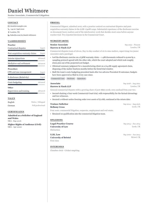 Voorbeeld van cv-sjabloon Formal CV — een classic cv-opmaak