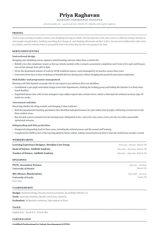 Voorbeeld van cv-sjabloon Functional CV — een classic cv-opmaak