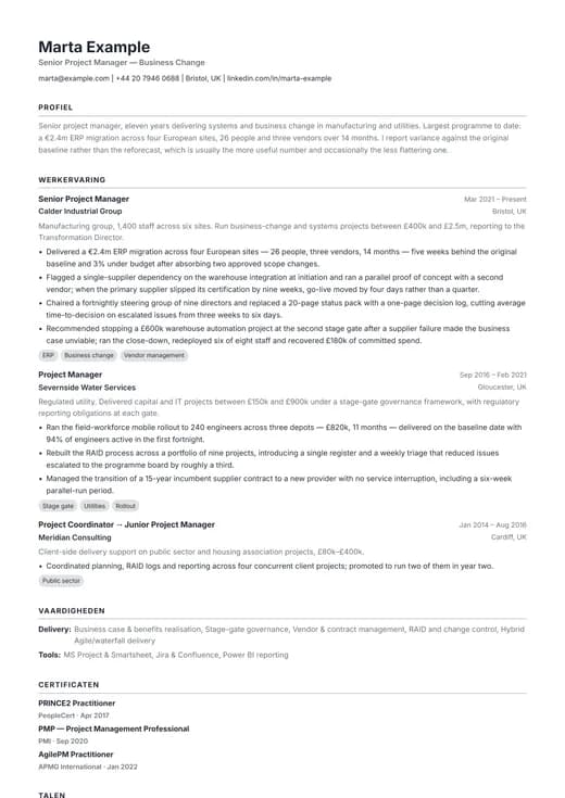 Voorbeeld van cv-sjabloon Modern ATS — een modern cv-opmaak