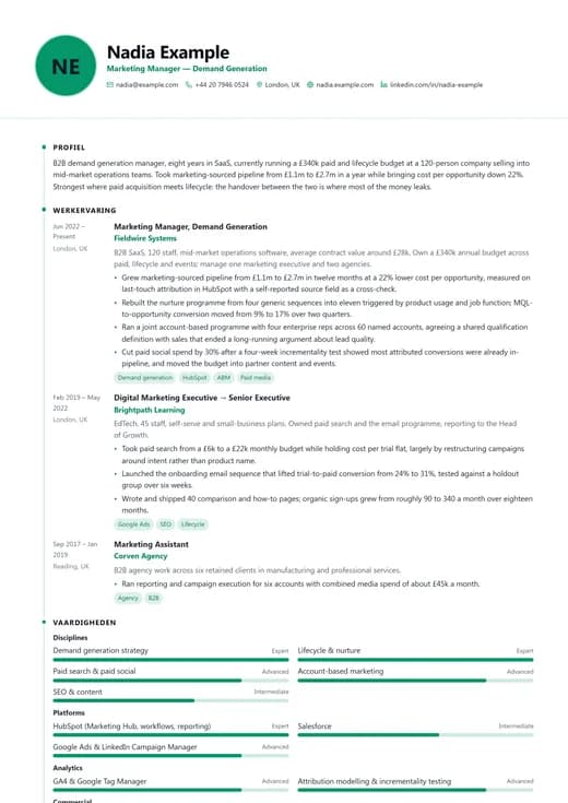 Voorbeeld van cv-sjabloon Modern Clean — een modern cv-opmaak
