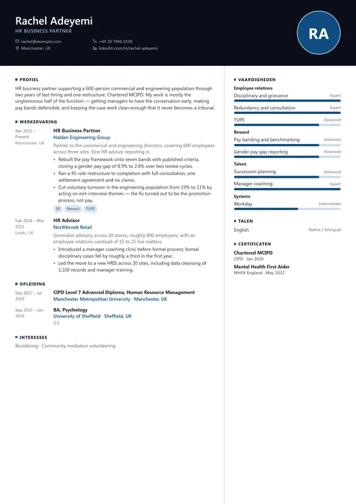 Voorbeeld van cv-sjabloon Modern Corporate — een modern cv-opmaak
