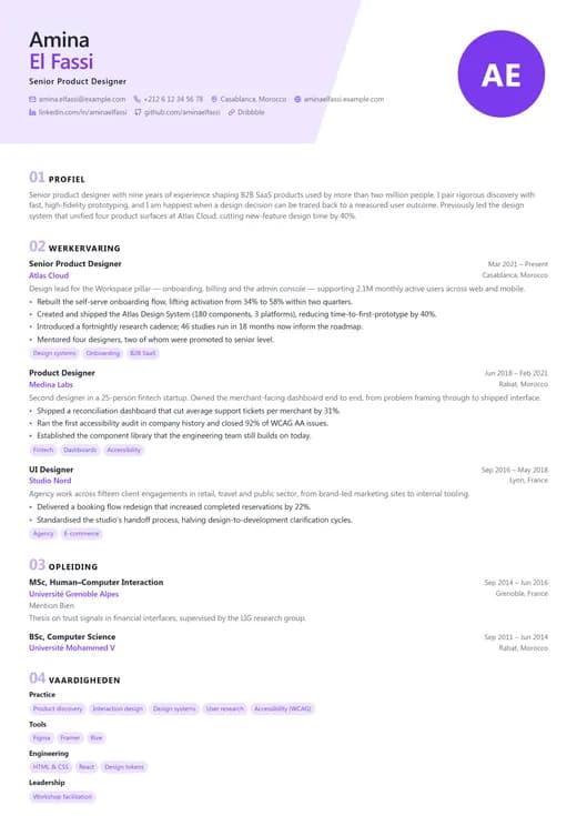 Voorbeeld van cv-sjabloon Modern Creative — een modern cv-opmaak