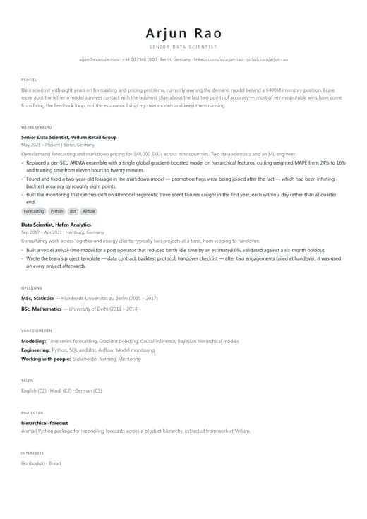 Voorbeeld van cv-sjabloon Modern Minimal — een modern cv-opmaak