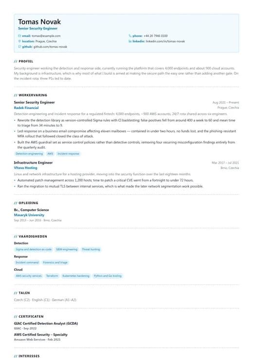 Voorbeeld van cv-sjabloon Modern Tech — een modern cv-opmaak