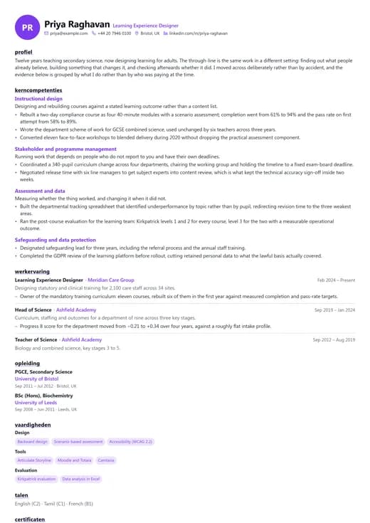 Voorbeeld van cv-sjabloon Portfolio Style — een creative cv-opmaak