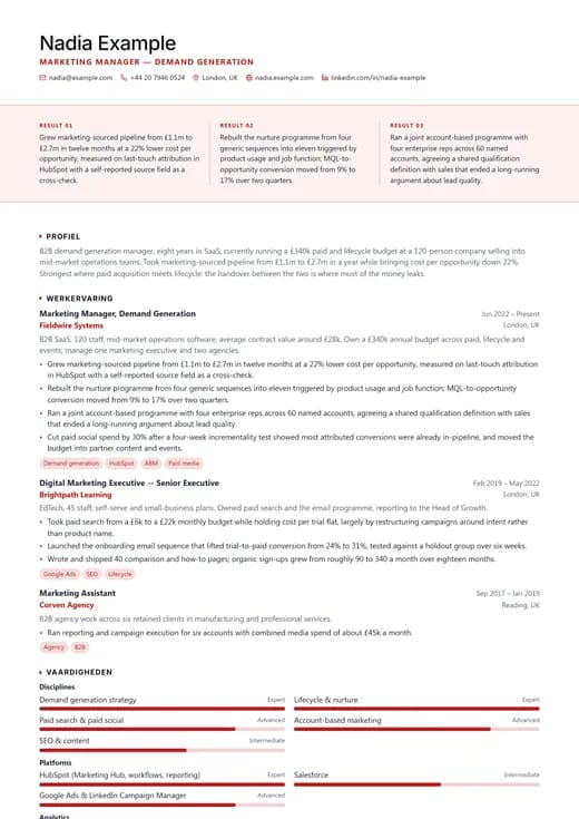 Voorbeeld van cv-sjabloon Sales CV — een corporate cv-opmaak