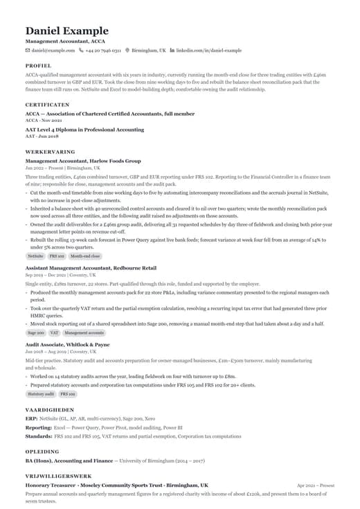 Voorbeeld van cv-sjabloon Simple Classic — een classic cv-opmaak