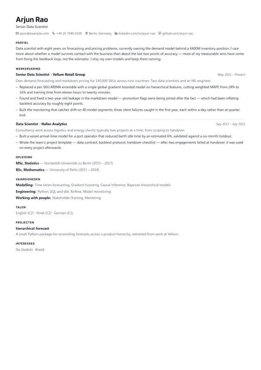 Voorbeeld van cv-sjabloon Tech Minimal — een technology cv-opmaak
