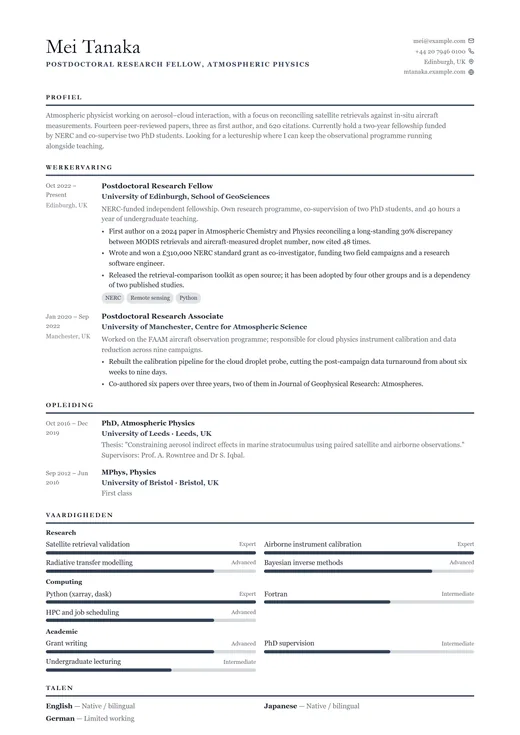 Voorbeeld van cv-sjabloon Timeless — een classic cv-opmaak