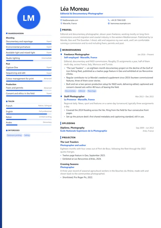 Voorbeeld van cv-sjabloon Visual Resume — een creative cv-opmaak