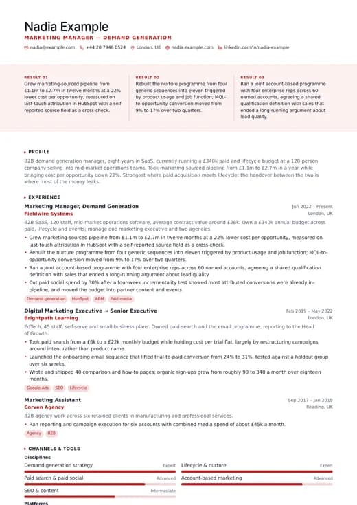 Sales CV CV template preview — a corporate résumé layout