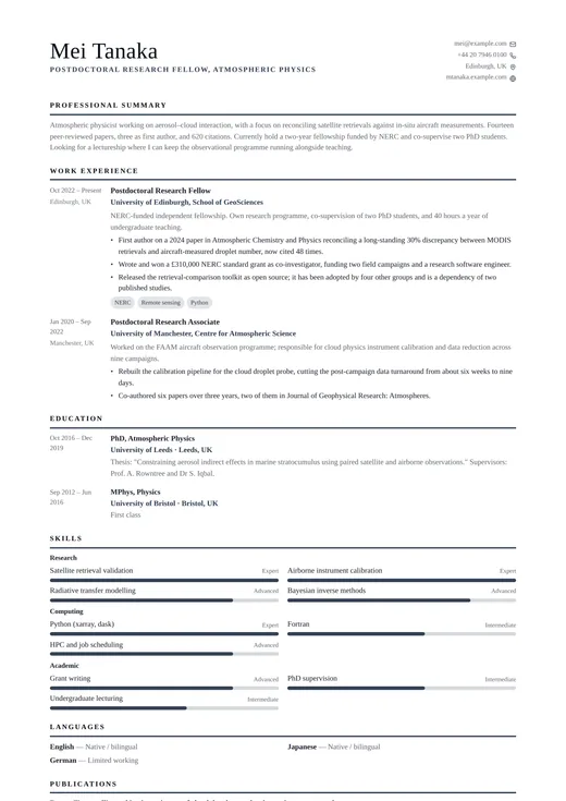 Timeless CV template preview — a classic résumé layout