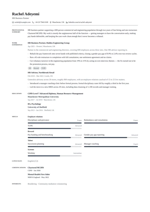 Traditional CV CV template preview — a classic résumé layout